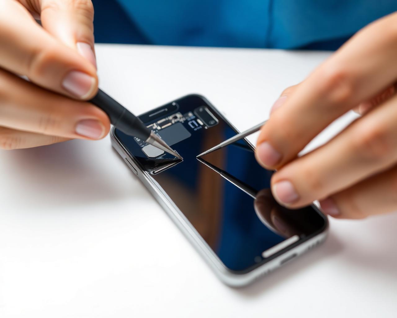 Technician repairing a smartphone